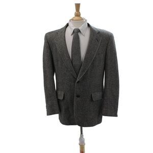 Kuppenheimer Men Gray Herringbone 100% Wool Collared Sport Coat Button Size L